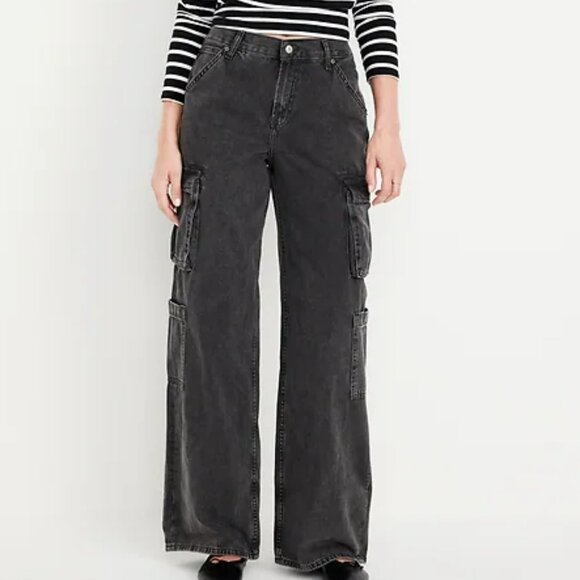 Mid-Rise Baggy Wide-Leg Cargo Jeans - Picture 1 of 3